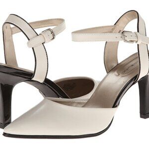 Bandolino Cream Pointed-Toe Ankle-Strap Black Heels